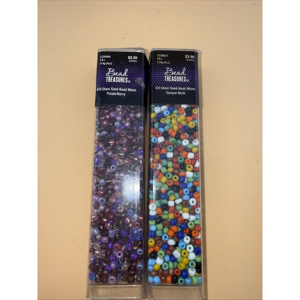 Lot Of 2 Bead Sets Glass Seed Beads Purple/berry Opaque Multi 4oz Each